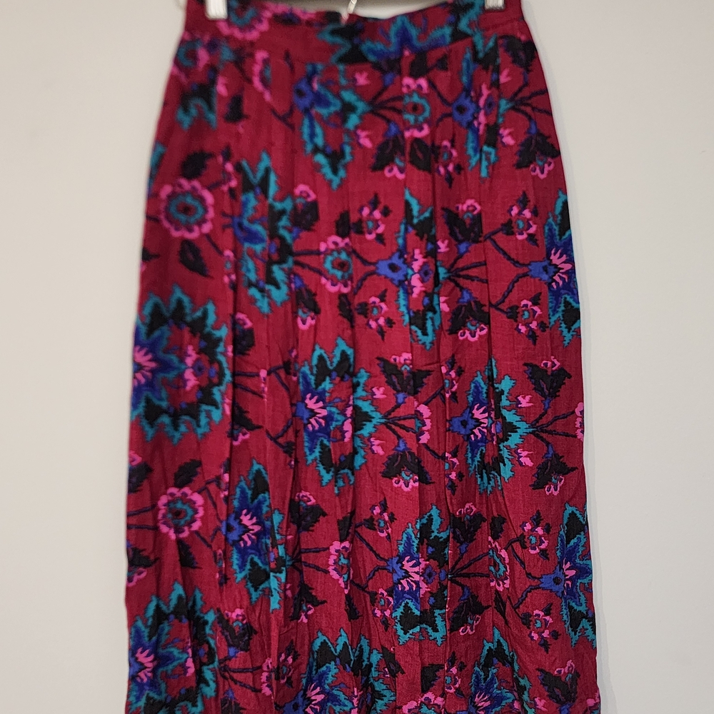 XS Vtg Norton McNaughton Floral Maxi Skirt with Teal & Pink Accents Bold Print